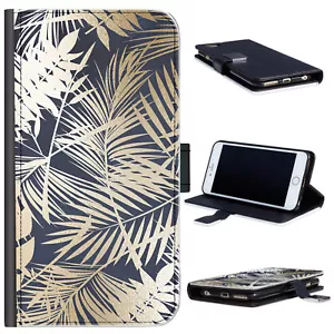 Gold Tropical Leaf Phone Case For iPhone 13/12/11/Pro/Max;PU Leather Flip Cover - Picture 1 of 6