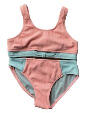 Girls Size 14 O'rageous Textured 2 Piece Peach With Aqua Accent Bikini Set