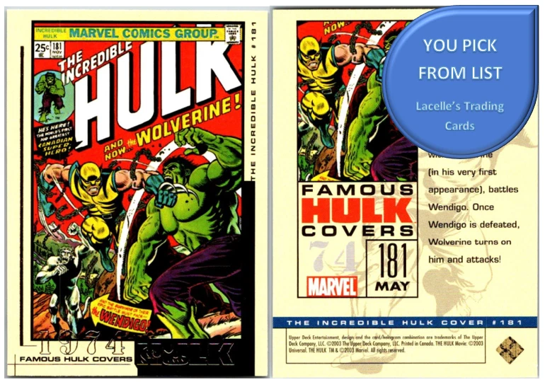 2003 Upper Deck The Incredible Hulk FAMOUS HULK COVERS cards - U-Pick From List - Image 1 of 1