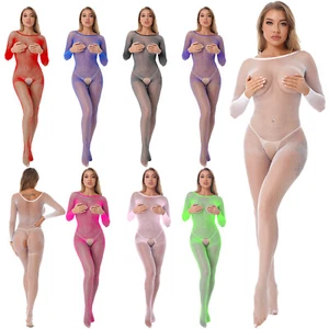 Damen Fishnet Body Overall Transparent Jumpsuit Bodystockings Babydoll Dessous - Picture 1 of 89