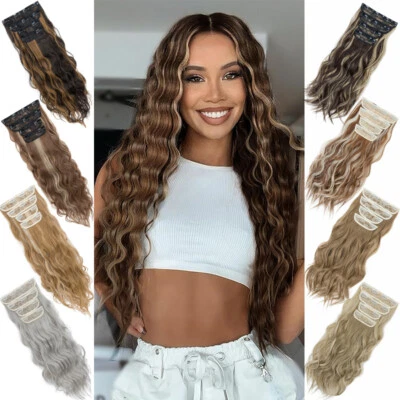 Lady WAVE Natural Clip In Hair Extensions 4Pcs/set Ombre Full Head Hair Piece US - Image 1 of 4