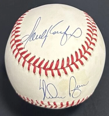 Sandy Koufax Nolan Ryan Bob Feller Signed NL Baseball No Hitter Auto PSA LOA HOF - Image 1 of 4