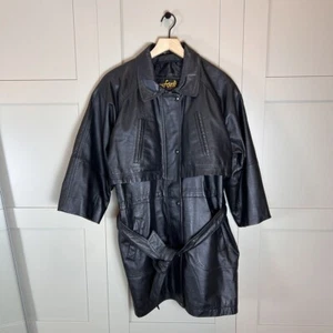Vintage Echt Schwarz Leder Cyberpunk Gürtel Trench 90er Jahre Y2K - Bild 1 von 20