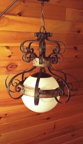 Antique Vintage ARTS CRAFTS Gothic Tudor  Wrought Iron Chandelier Light HUGE! Cover