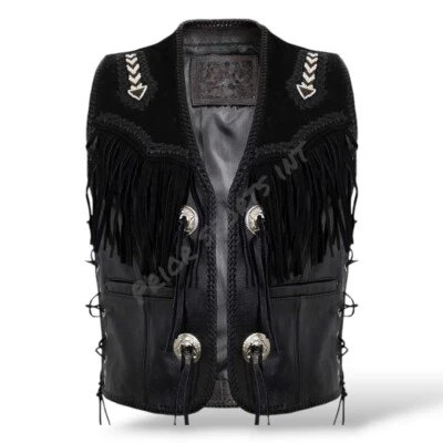 Chaleco Geniune de cuero de vaca y buffalo nobuck sin mangas chaqueta de cuero negro para hombre Foto 1 de 3