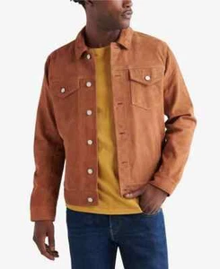 Lucky Brand Men’s Suede Trucker Jacket, XX-Large, Tan - Picture 1 of 3