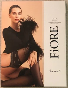 Fiore Luxe luxury opaque stockings with shiny cuff and polka dots 15 Den Black - Picture 1 of 8