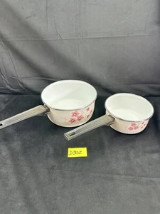 Lot De 2 Casseroles Floral Vintage Émaillée + 1 Cadeau (D902) - Foto 1 di 7