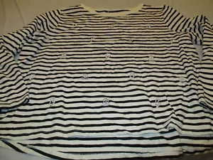 Womens black and off white striped sweatshirt skulls lightning bolts size 2X - Picture 1 of 2