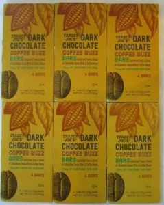 6 TRADER JOE'S DARK CHOCOLATE COFFEE BUZZ 4 BARS 3.5-OZ PACKS - Picture 1 of 5