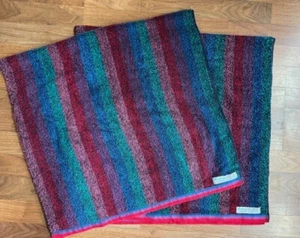 Vintage 90s 80s Fieldcrest MultiColor Striped Bath Towel Jewel Tone Set Of 2 - Picture 1 of 9