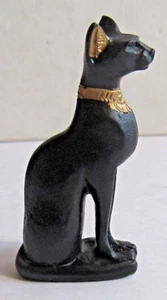ORNAMENT ÄGYPTISCHE KATZE 60mm SCHWARZ HARZ STATUE MITTEL VERGOLDET HALSBAND OHREN - Bild 1 von 6