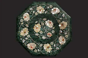 12" Table Top Inlay Marble Pietra Dura Art coffee malachite Marquetry h103 - Picture 1 of 4