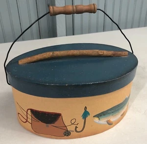 Crazy Mountain Henton Fishing Fish Theme Nested Handle Folk Art Carry Cases - Picture 1 of 14