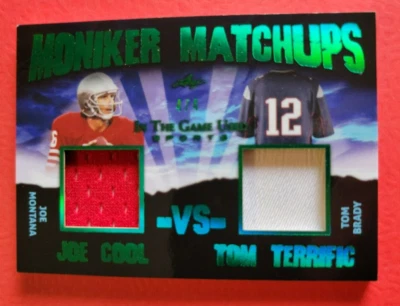 Tom Brady JERSEY CARD #d4/4 Joe Montana GAME USED 2020 LEAF ITG 49ers Patriots - Image 1 of 3