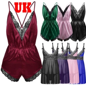 UK Mens Sexy Satin Lingerie Lace Chemise Pajamas Crossdress Babydoll Nightwear - Picture 1 of 69