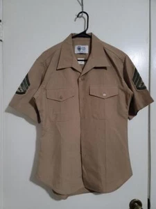 DSCP Marine Mens Poly/Wool Khaki Short Sleeve Shirt Size: (16) #61z - Picture 1 of 3