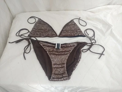 Carmen Marc Valvo 棕色装饰亮片比基尼 6 码三角上衣 — 第 1/4 张图片