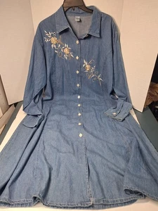 Jeans Jazz Kleid, Übergröße xl, blau, lang, bestickt, Baumwolle - Bild 1 von 6