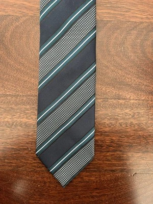 Gravata masculina de seda azul verde preto e branco Brioni - Imagem 1 de 3