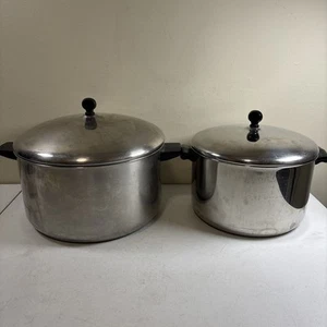 LOT/2 Vtg Farberware Aluminum Clad Stainless Steel 12 & 8 Qt Stock Pot LK/LG USA - Picture 1 of 14
