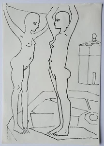 Zeichnung Federzeichnung Tinte Menschen Akt Erotik Frauen Edvard Frank Nachlass - Picture 1 of 8