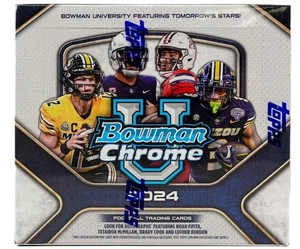 CAJA JUMBO HOBBY FÚTBOL AMERICANO CROMADO UNIVERSIDAD BOWMAN 2024 - Imagen 1 de 1
