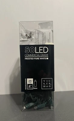 Vickerman 50 Frosted Pure White LED Green Wire 25’ w/ 6” Spacing - Image 1 of 4