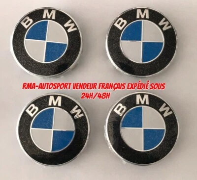 4 Logo Emblème Bmw Cache Moyeu Jante De Roue 68mm - Imagen 1 de 2