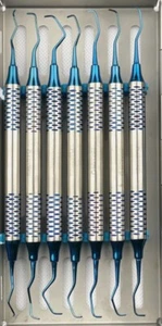 Juego de 7 piezas Gracey Curette azul recubierto de titanio con mango hueco de casete - Imagen 1 de 5