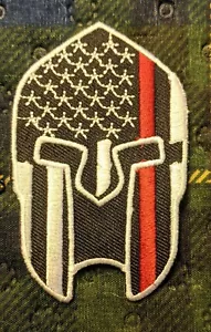 Spartan Helmet Patch Red Stripe Embroidered Biker Patch - Picture 1 of 1