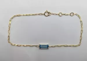 14K YELLOW GOLD CHAIN BRACELET WITH BLUE TOPAZ - Picture 1 of 5