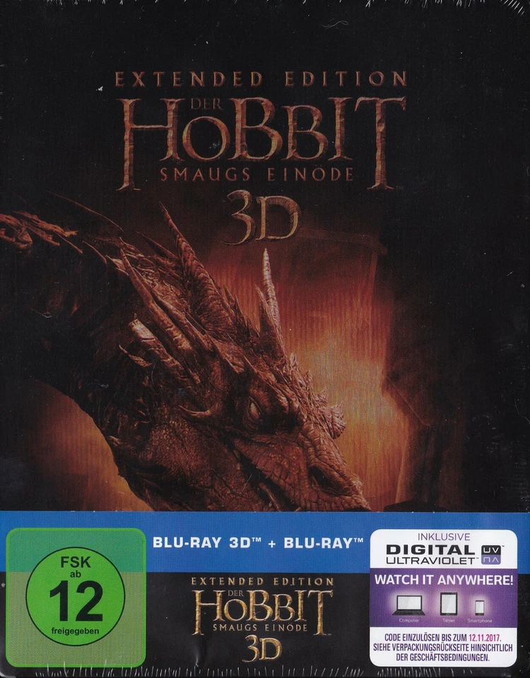 der Hobbit Smaugs Einöde Extended Edition 3d Blu Ray Steelbook Neu/ovp