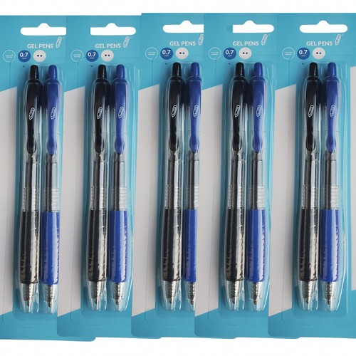 10 Retractable Roller Ball Gel Pens Blue and Black Ink Smooth Writing 0 ...