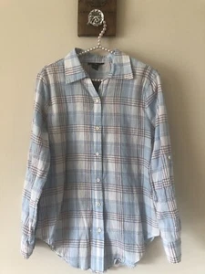 NWT Robert Louis Womens Size Small Blue Plaid Long Sleeve Blouse Button Back - Picture 1 of 7