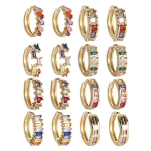 Boho Hoop Earrings for Women Female Slim Colorful Pave CZ Boho Fashion Earrings - Picture 1 of 108