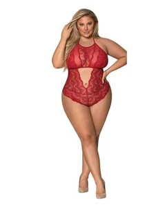 HALTER TIE LACE TEDDY WITH SNAP CROTCH SUGAR & SPICE RED MAGIC SILK SIZE 20-24 - Picture 1 of 5