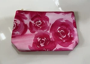 NWOT Lancome Floral Makeup Bag Gold Zip - Pink/Red - Picture 1 of 6