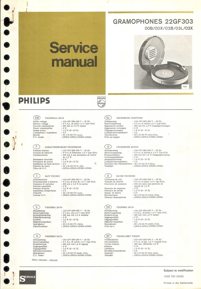 Manual de servicio Philips para 22 GF 303 Copy - Imagen 1 de 1