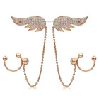 1ct Cz Angel Wings Ear Climber Earring With Chain Ear Cuff 925 Silvergold Plated