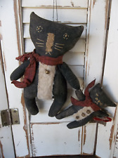 Primitive Folk Art Christmas Kitty Cats Ornament or Cupboard Doll