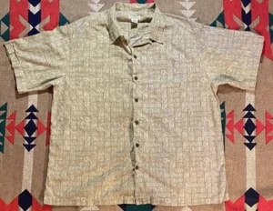 L.L. Bean Tiki Tribal Aztec Tropical Camp Shirt Mens L Short Sleeve Button 0AVC8 - Picture 1 of 7