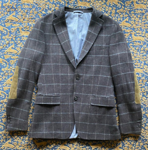 Gant by Michael Bastian 100% Wool Dark Brown Windowpane Sport Coat 38 (euro 48)