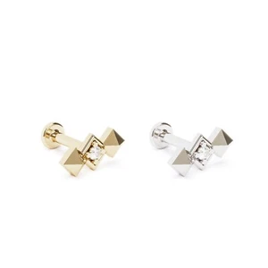 14K ECHTES massives Gold 0,01 Karat Diamant Pyramide Bolzen Helix Knorpel Muschel Ohrring - Bild 1 von 8