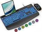 SABLUTE Wired Keyboard and Mouse Combo with Wrist Rest and 7Color Backlit,for Pc