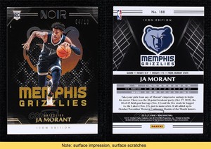 2019-20 Panini Noir Rookies Icon Edition Holo Gold /10 Ja Morant #188 Rookie RC