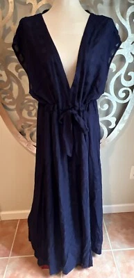 NEW Polo Ralph Lauren Dress XL Maxi Swim Coverup Blue Sheer RL0JL33 Tie NWT - Image 1 of 4
