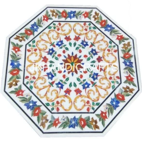 Elegant Octagonal White Marble Gemstones inlay Home Decor 18" Hallway Decor - Picture 1 of 8