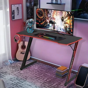 47" Ergonomic Gaming Desk Z Shaped Table PC Computer Desk Office Home Red - Picture 1 of 9