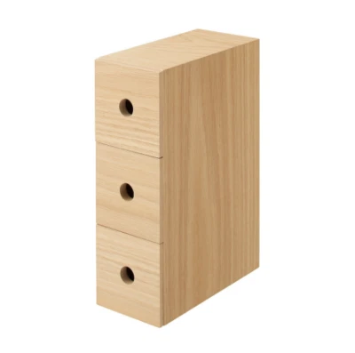 MUJI Wood Small Storage Drawer Box Three stage Organize Desk 8.4ｘ17× 25.2cm - Image 1 of 4